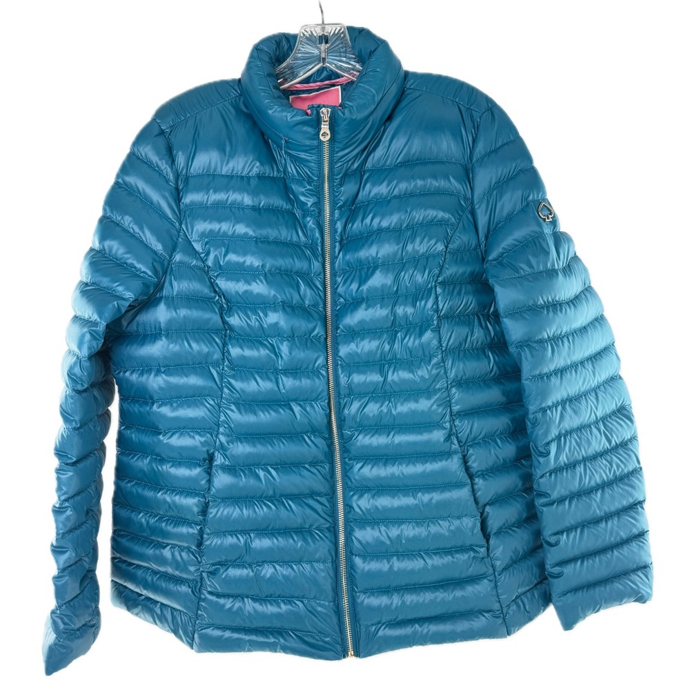 Kate Spade Packable Down Quilted Jacket with Zippered Pouch Dark Peacock Size XL - Picture 17 of 17